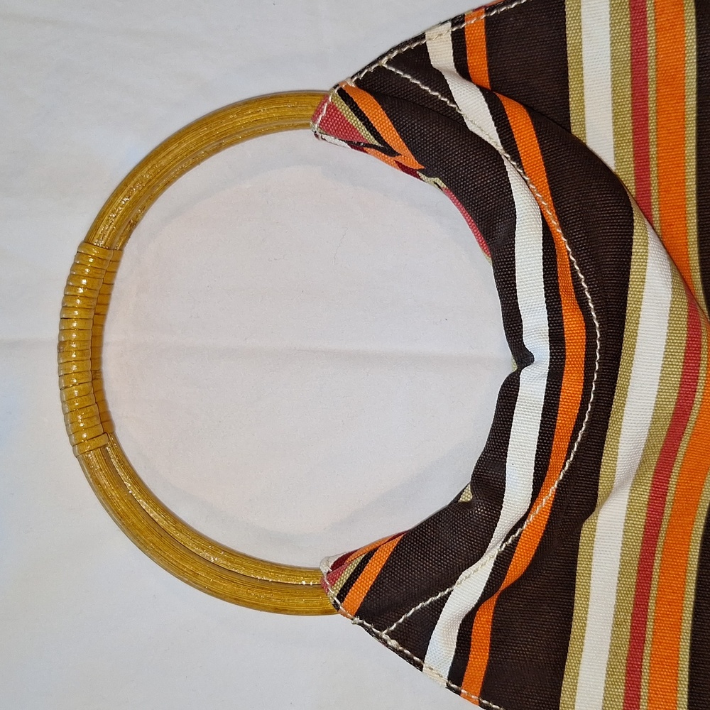 Bohemian striped purse with wooden circle handles - Picture 3 of 9